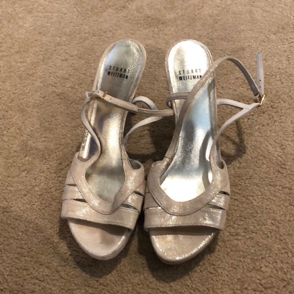 Stuart Weitzman Cream Heels w/ Silver Sparkles